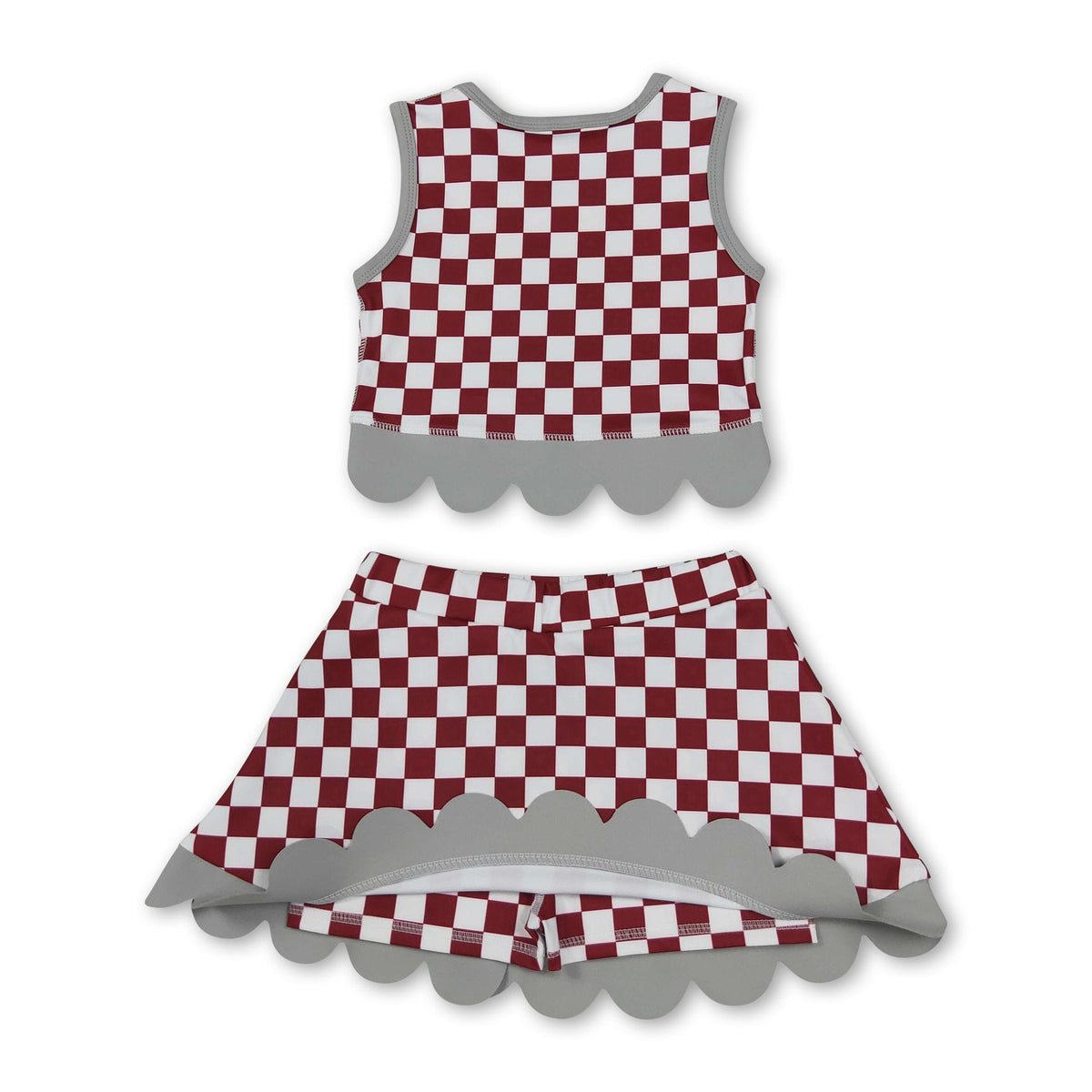 Sleeveless elephant plaid scallop girls team active wear set