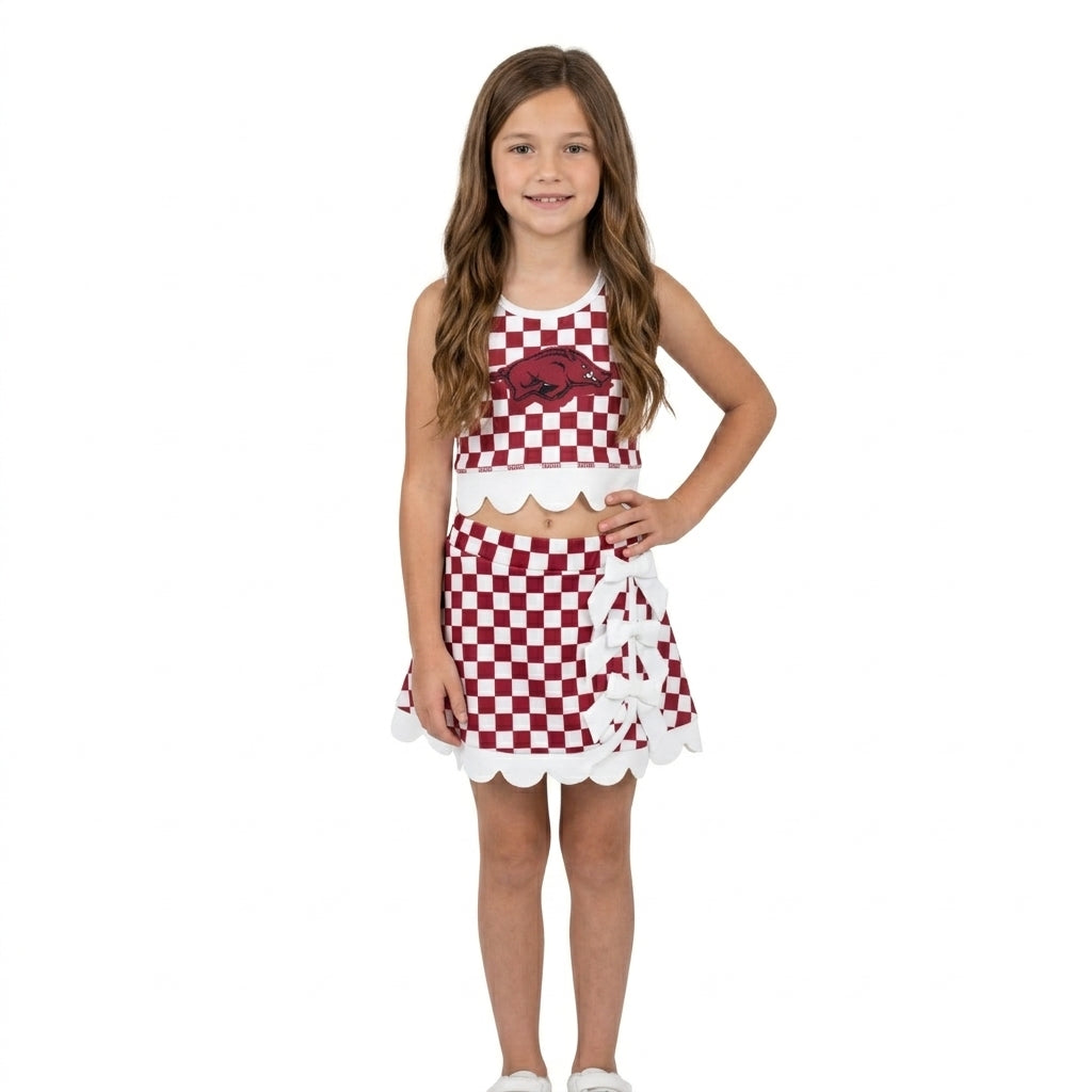 Sleeveless hog plaid scallop girls team active wear set