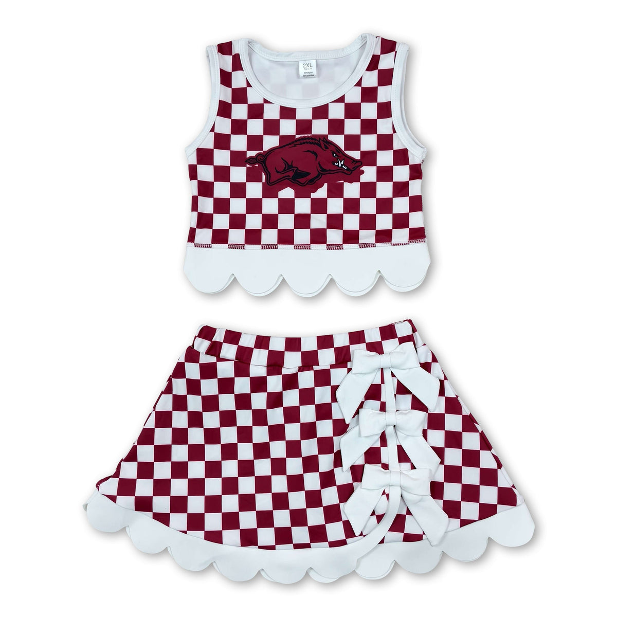 Sleeveless hog plaid scallop girls team active wear set