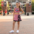 Sleeveless red G plaid scallop girls team active wear set