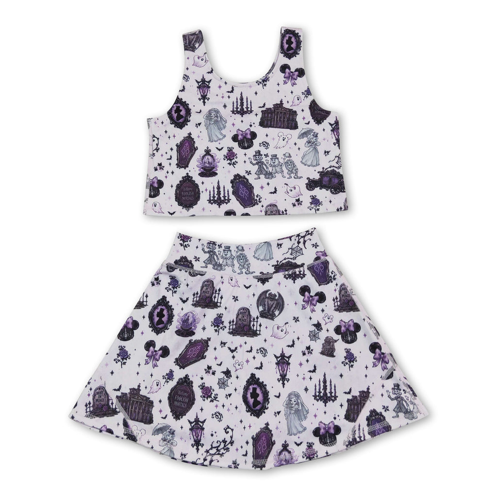 Sleeveless ghost bat kids girls Halloween active wear set