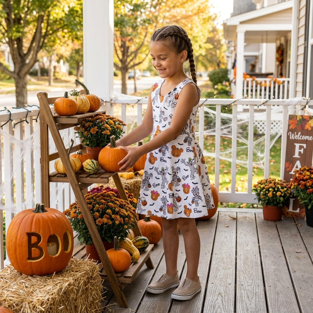 Sleeveless boo mouse pumpkin girls Halloween athletic dress