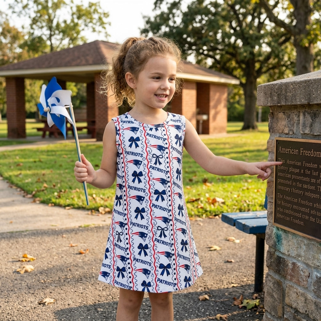 Sleeveless navy bow kids girls team summer dress