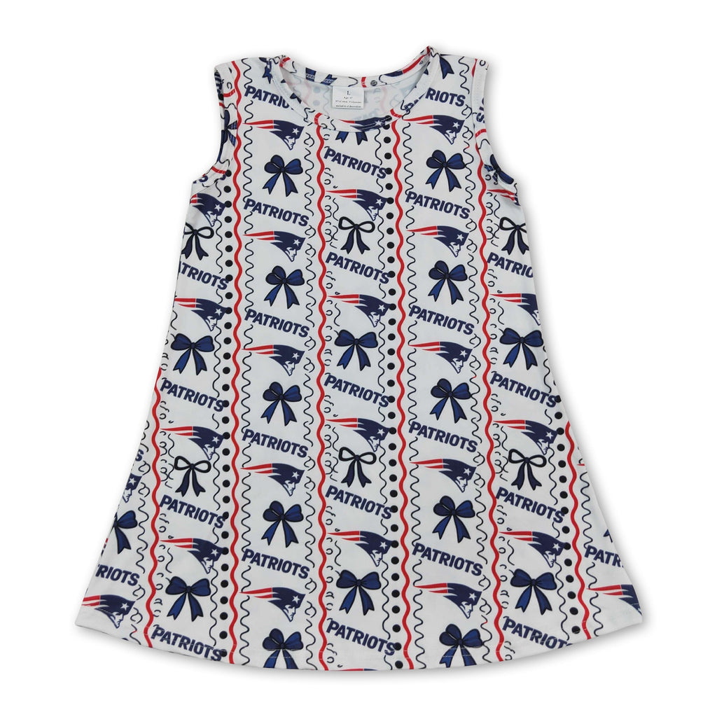Sleeveless navy bow kids girls team summer dress