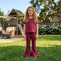 Short sleeves scallop rose red cotton top pants girls outfits