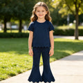 Short sleeves scallop navy cotton top pants girls outfits