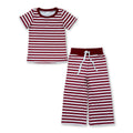Short sleeves maroon stripe top pants girls outfits