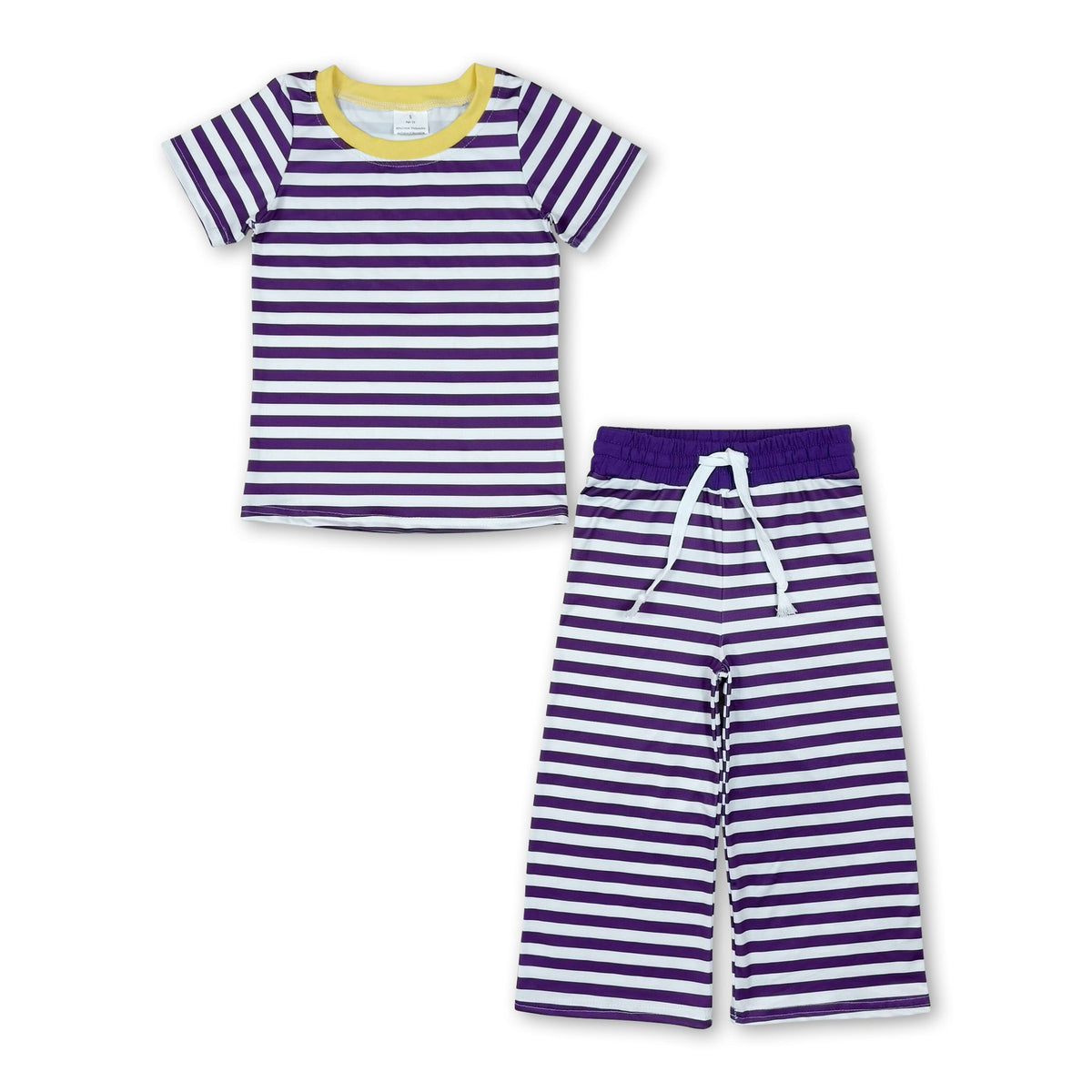 Short sleeves purple stripe top pants girls team outfits