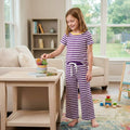 Short sleeves purple stripe top pants girls team outfits