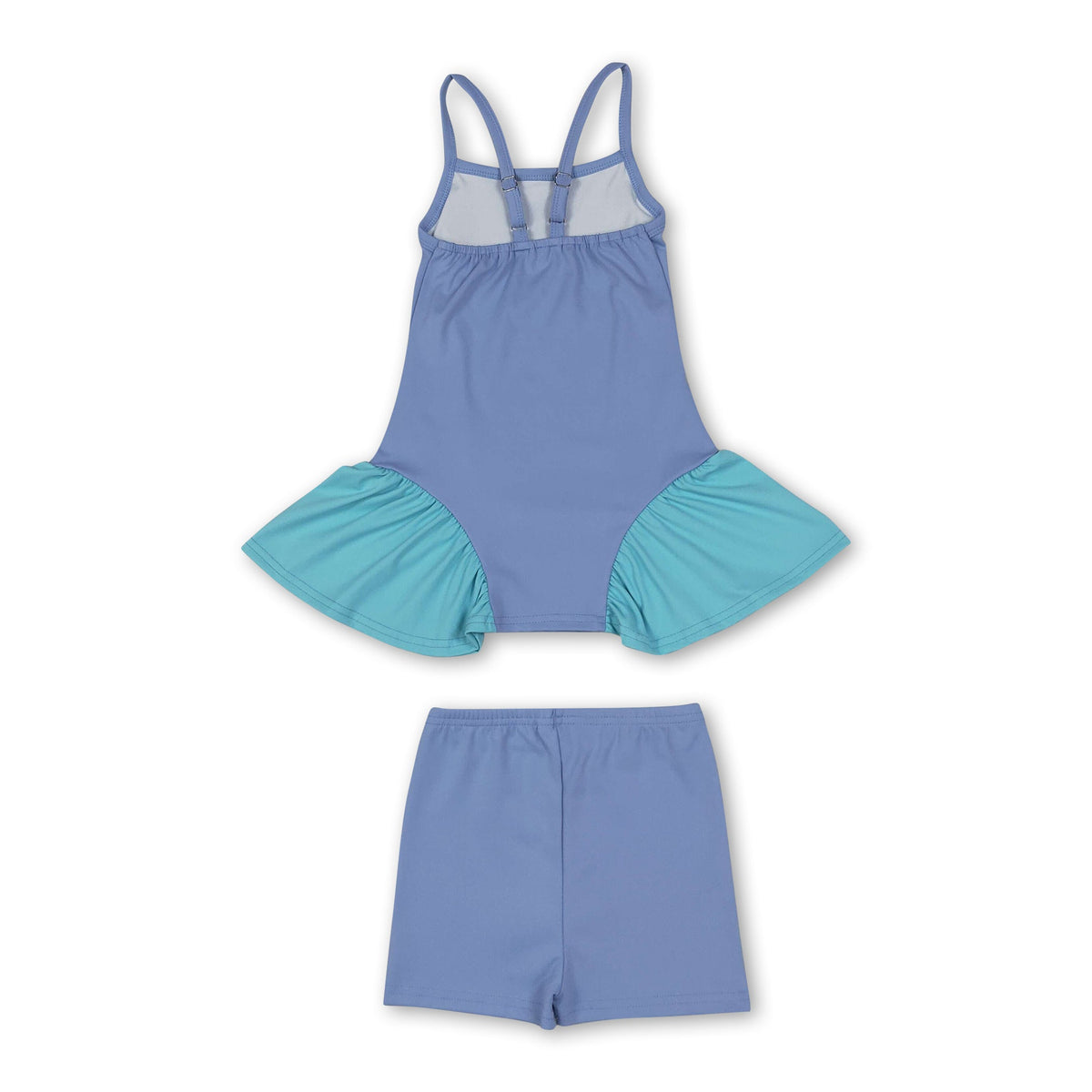 Straps light blue patchwork athletic dress shorts girls active set