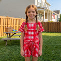 Short sleeves red plaid scallop top shorts girls team outfits