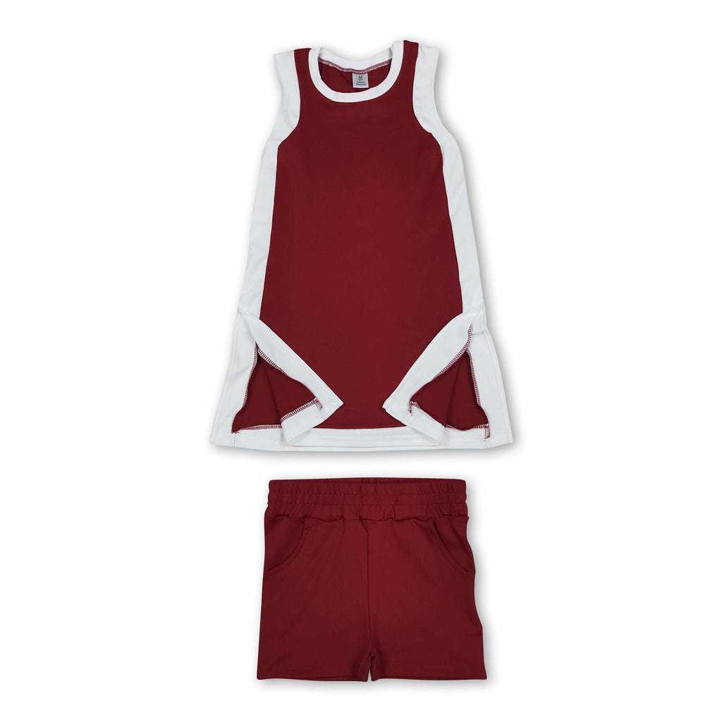 Maroon white dress shorts girls team active outfits