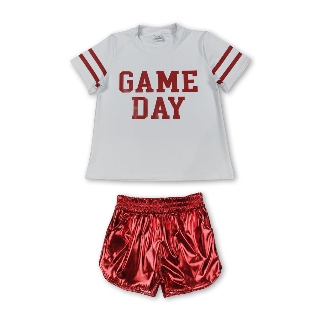 Red game day vinyl top shorts girls team clothes