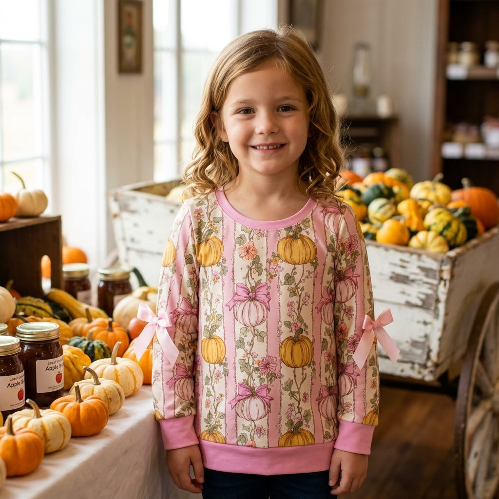 Long sleeves bow pumpkin kids girls fall shirt