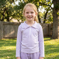 Long sleeves lavender stripe ruffle zipper girls pullover