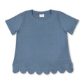 Short sleeves blue cotton scallop kids girls top