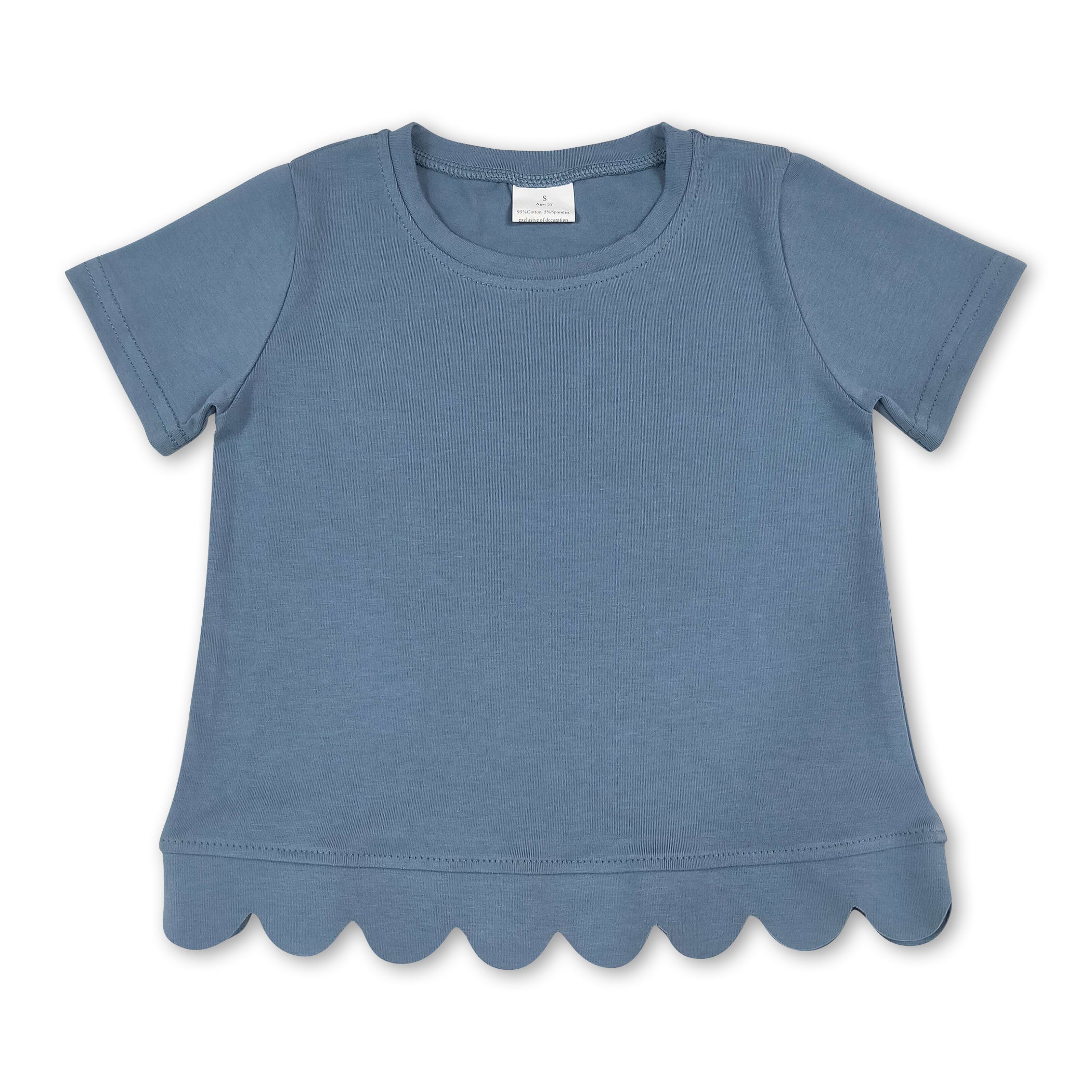 Short sleeves blue cotton scallop kids girls top
