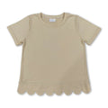 Short sleeves beige cotton scallop kids girls top