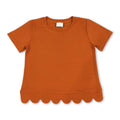 Short sleeves brown cotton scallop kids girls top