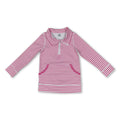 Long sleeves pink stripe pocket girls zipper active pullover