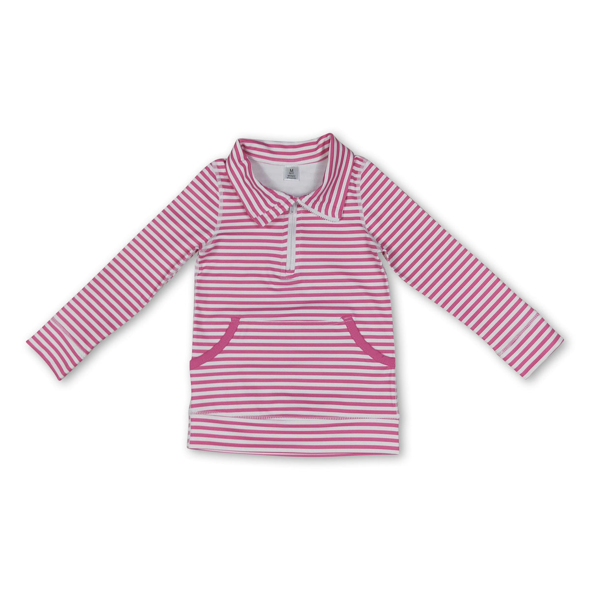 Long sleeves pink stripe pocket girls zipper active pullover