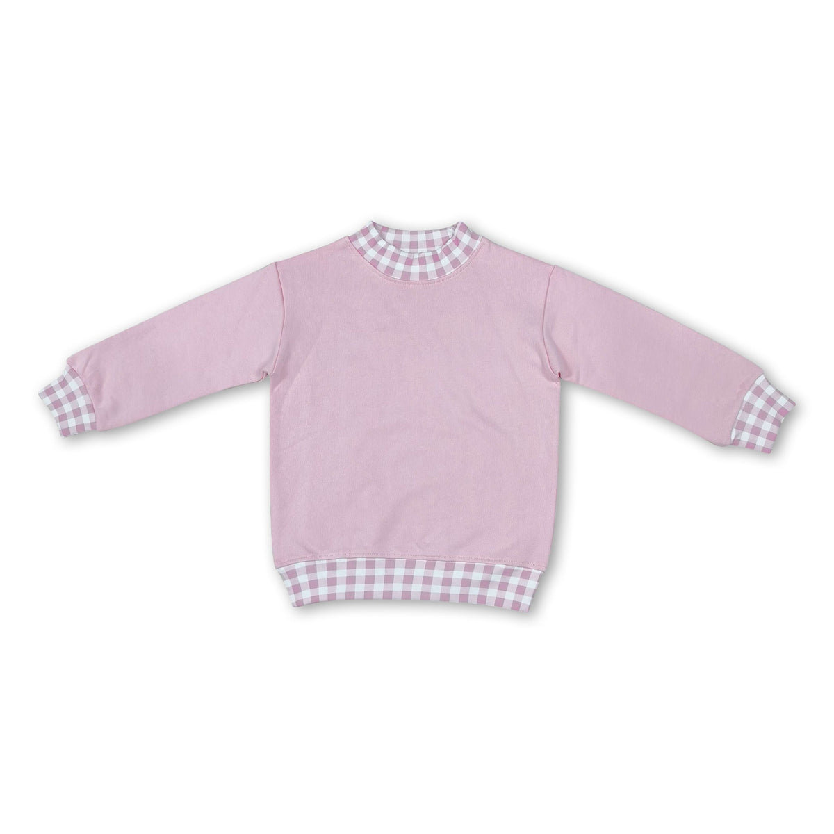 Long sleeves pink plaid kids girls mock neck sweatshirt