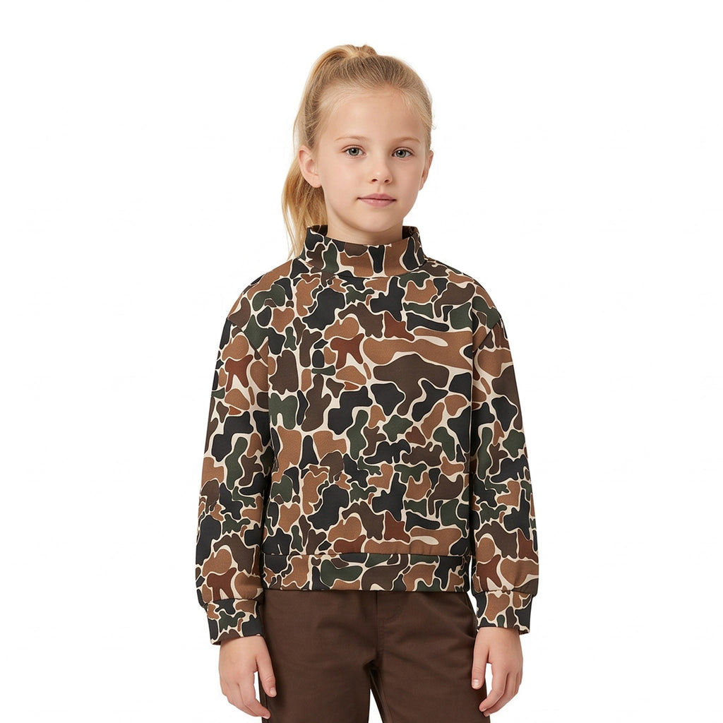 Long sleeves brown camo kids girls active top