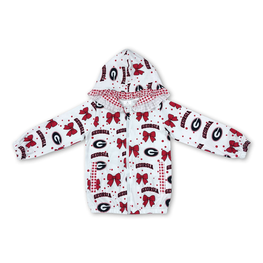 Long sleeves G red bow plaid kids girls team jacket