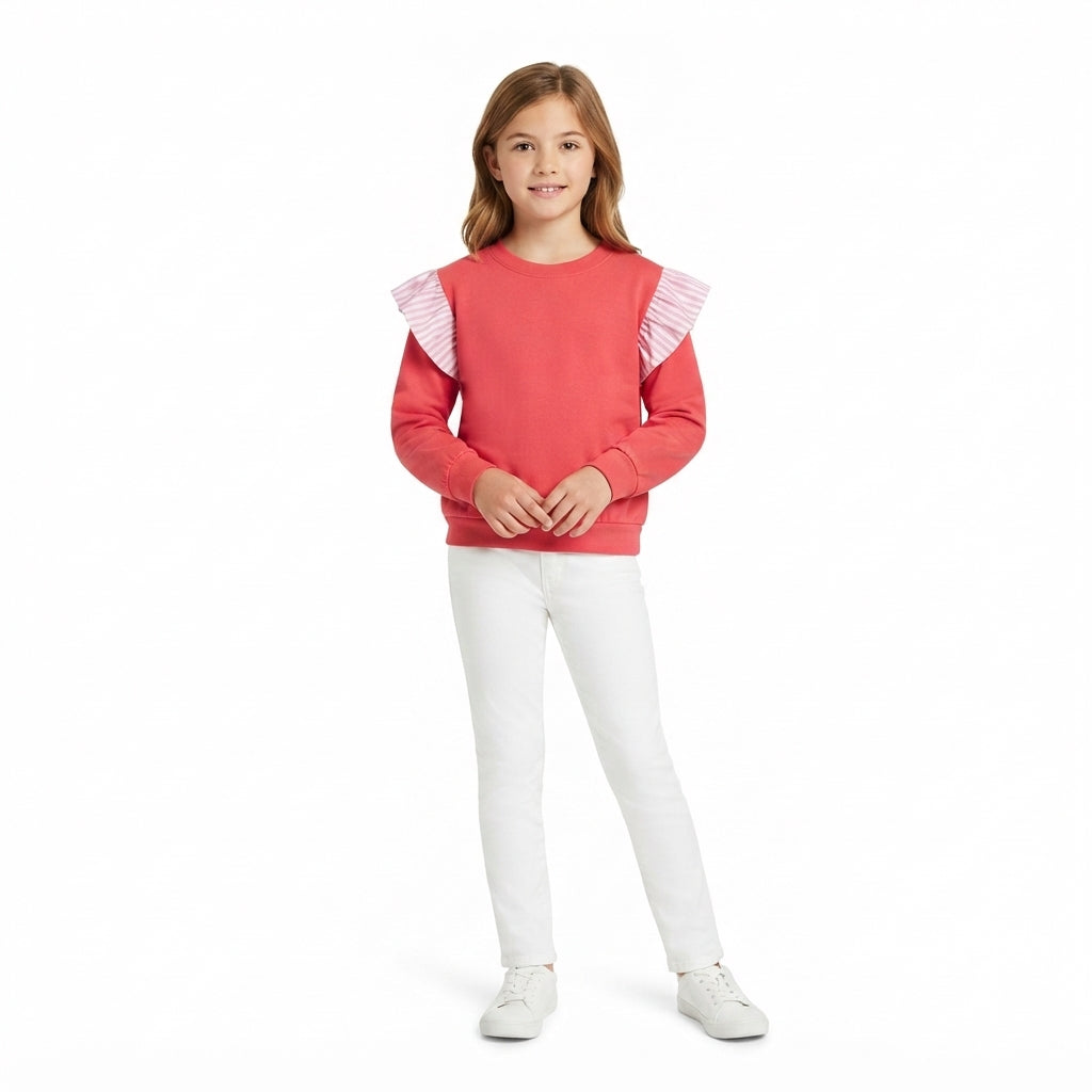 Long sleeves pink stripe hot pink cotton kids girls fall top