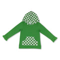 Ruffle long sleeves green plaid pocket girls hoodie