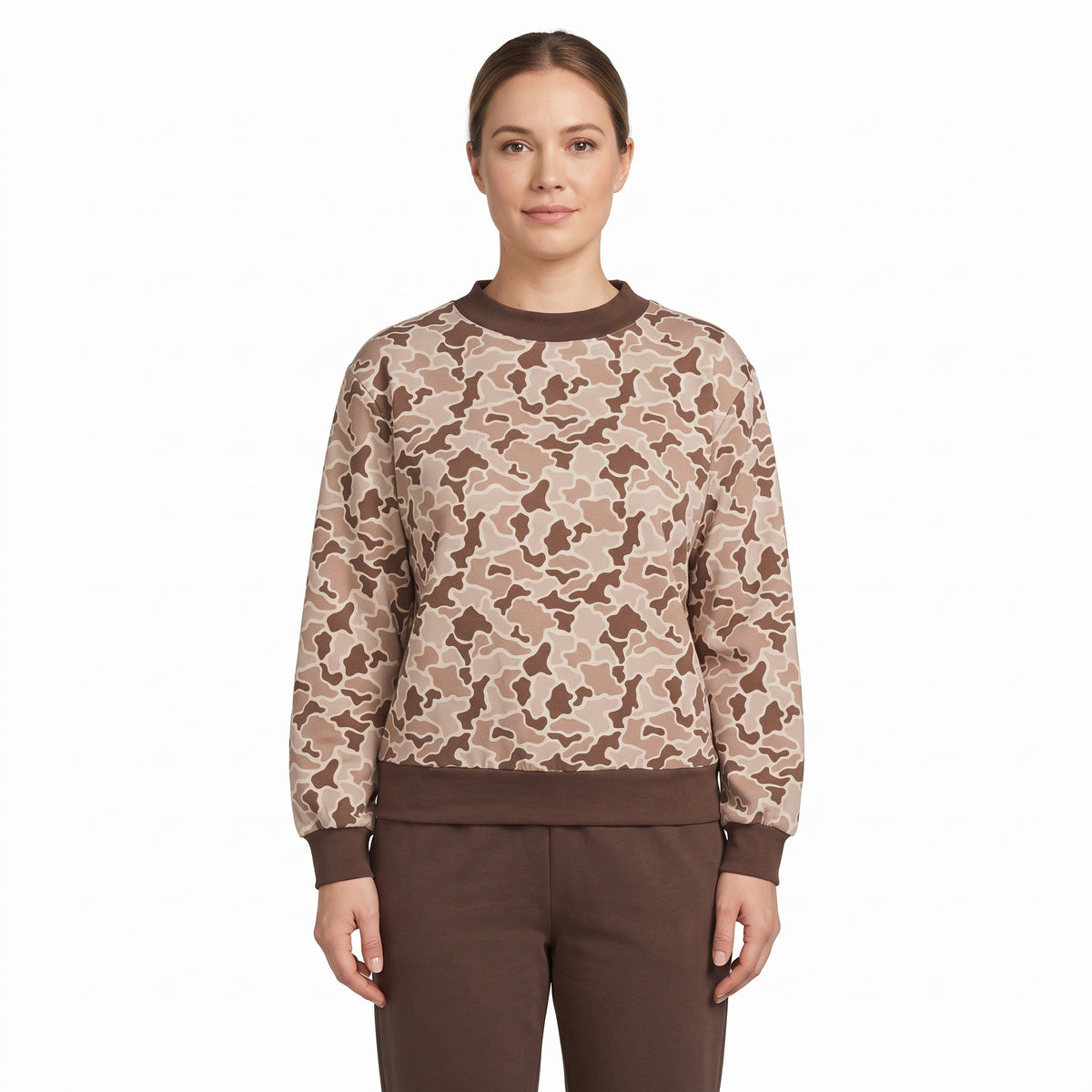 Long sleeves khaki camo adult women active top