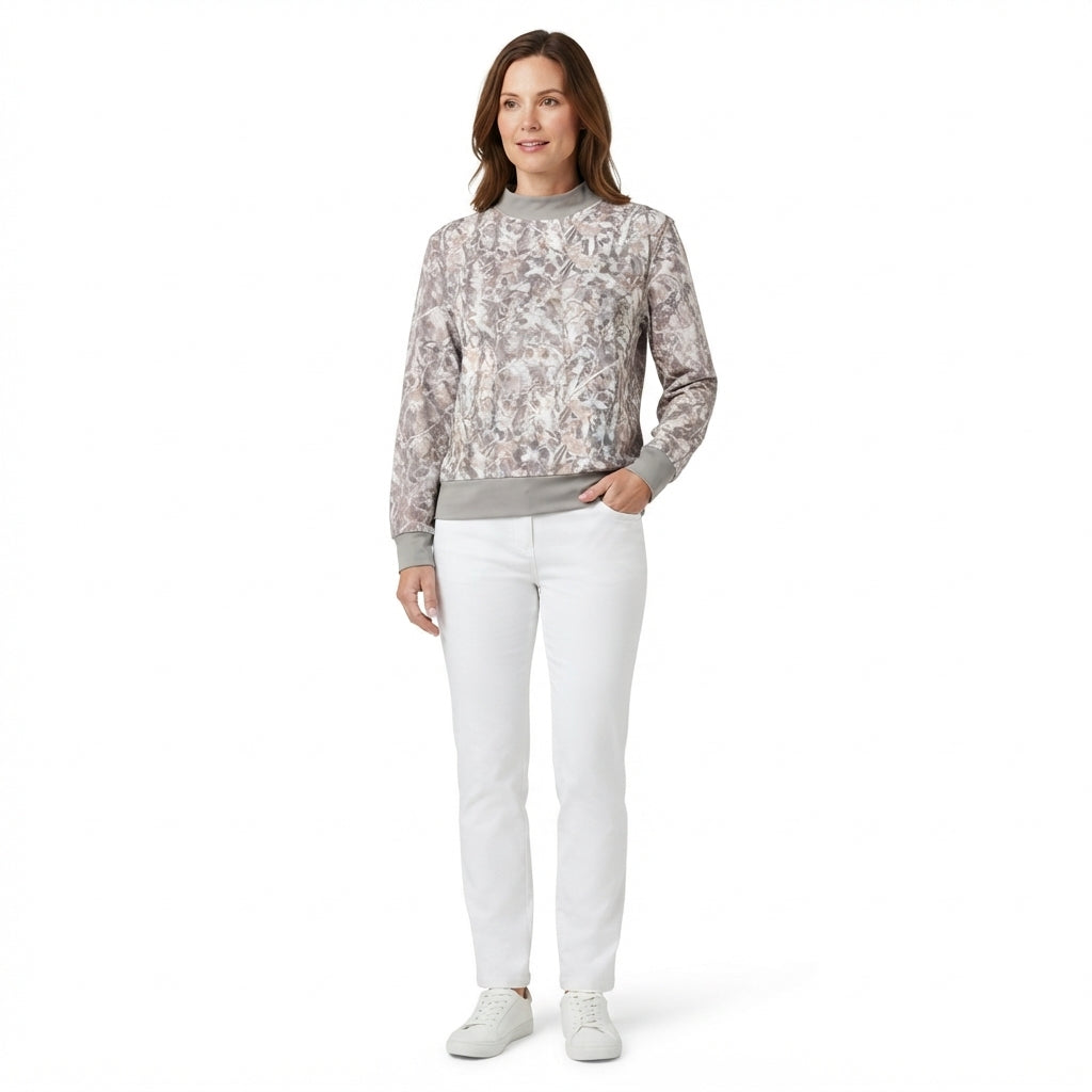 Long sleeves olive leaves camo adult women active top