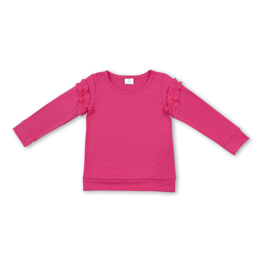 Long sleeves hot pink ruffle cotton girls top