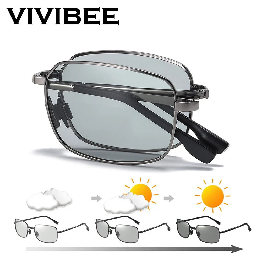 VIVIBEE Men Folding Photochromic Sunglasses with Polarized Lens Rectangle Metal Summer Male Shades 2026 Trending Products