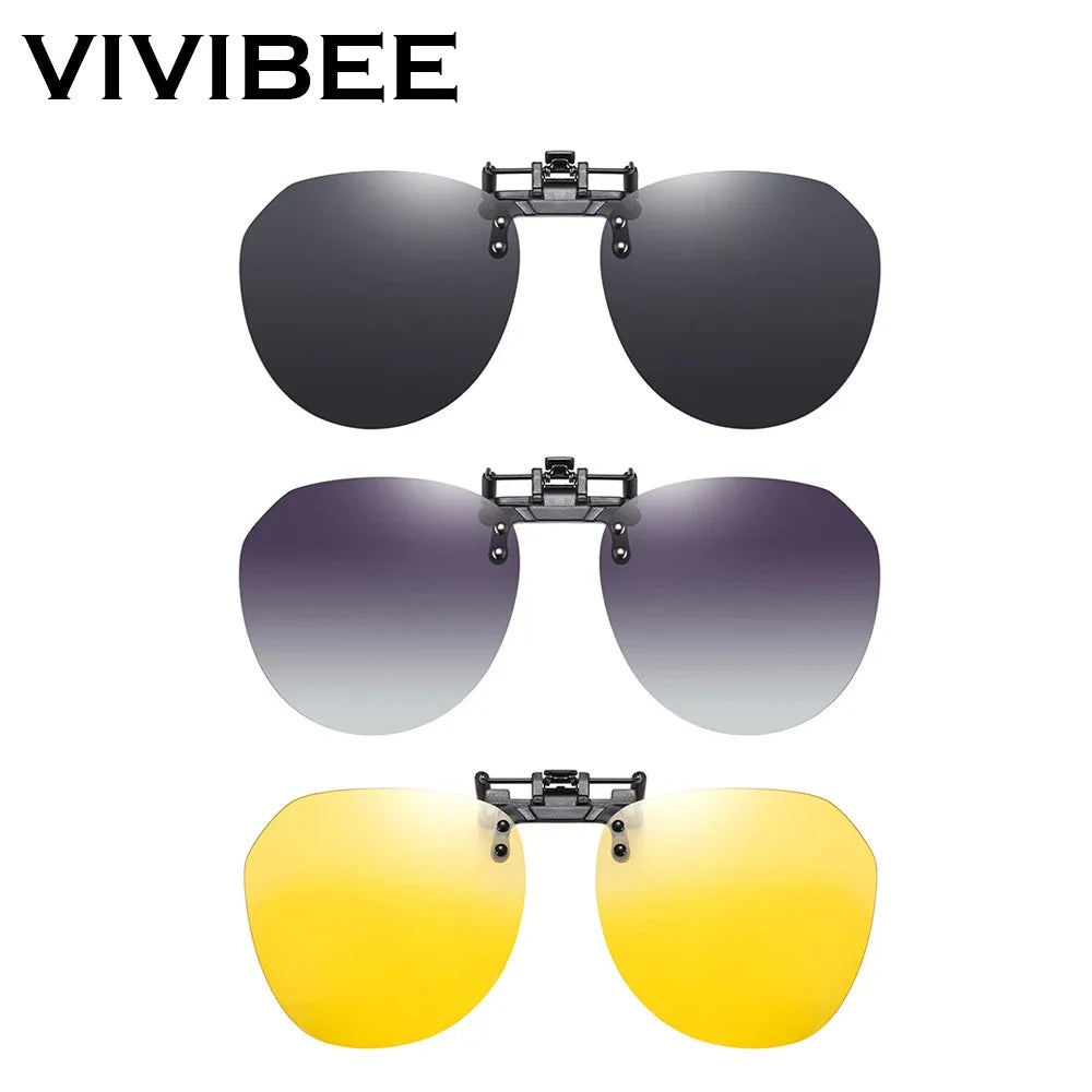 VIVIBEE Big Size Flip Up Clip on Sunglasses Polarized Gradient Grey Lens Oversized Driving UV400  Fishing Accessory
