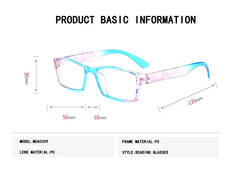 Women Eyeglasses Reading Glasses Classic Square Full Frame Strong Hinge Lightweight Wear Readers with Diopter +1.0+2.0+3.0+4.0