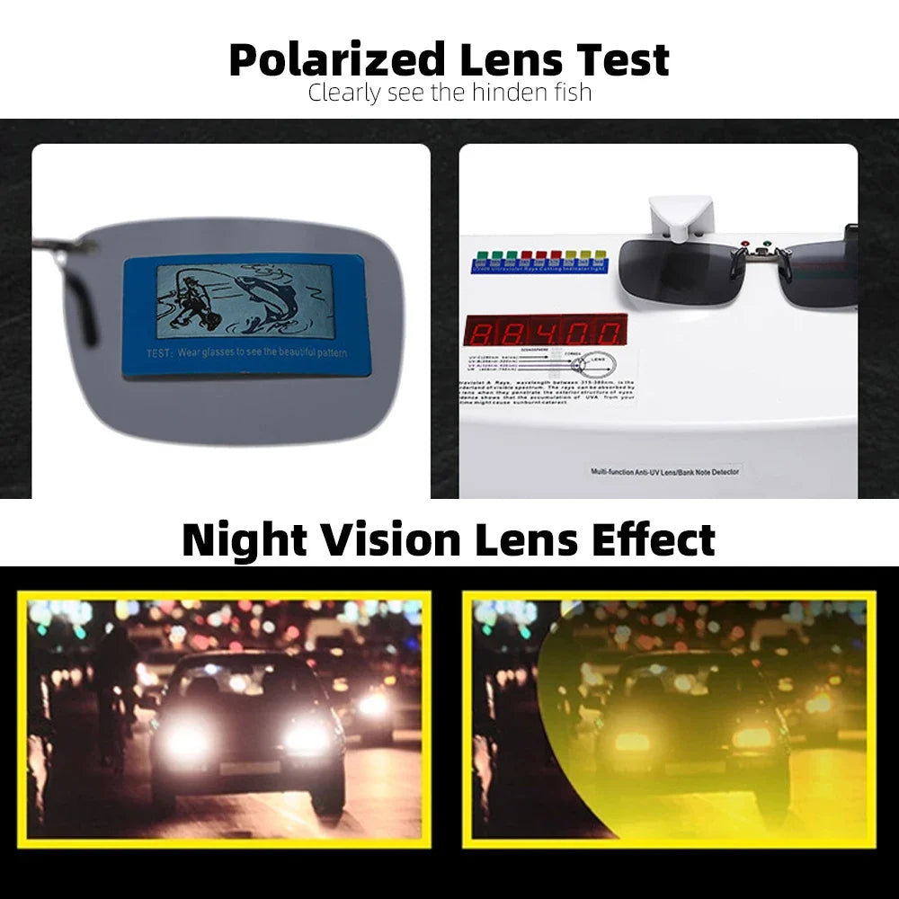 VIVIBEE Mens Fishing Clip On Sunglasses Mirror Blue Eyeglasses Polarized UV400 Women Square Night Vision Driving Sun Glasses