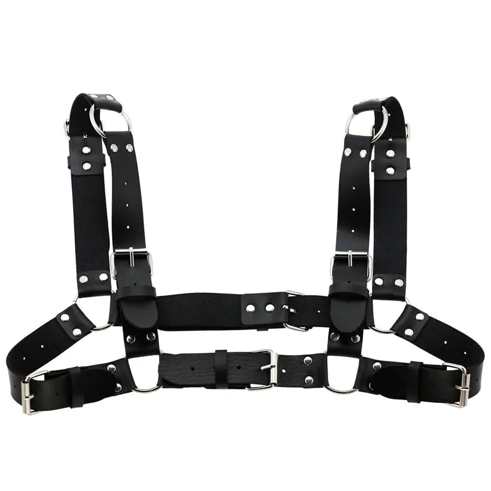 Women Men Sexy Punk Chest Harness Adjustable Caged Metal Body Chain PU Leather Choker Statement Necklace Party Clubwear