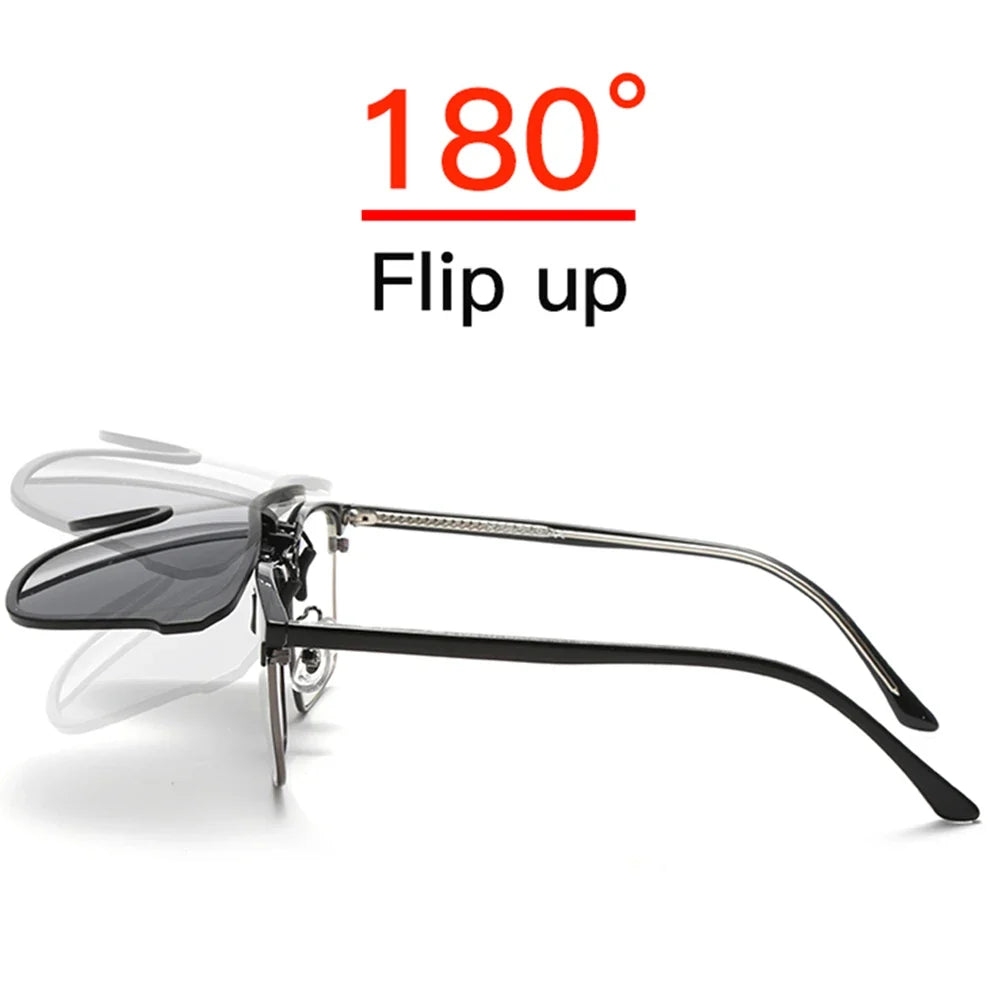 VIVIBEE 2026 Cool Flip Up Clip On Sunglasses Polarized TR90 Photochromic Driving Square Oversized UV400 Fishing Sun Glasses