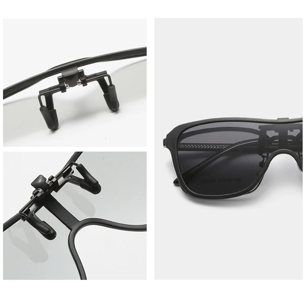 VIVIBEE 2026 Cool Flip Up Clip On Sunglasses Polarized TR90 Photochromic Driving Square Oversized UV400 Fishing Sun Glasses