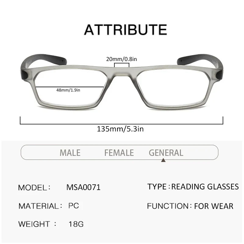 Reading Glasses Men Women Rectangular Frame Readers Longer Legs Magnifying Glasses Reading Magnification Strength+1.0 to3.5