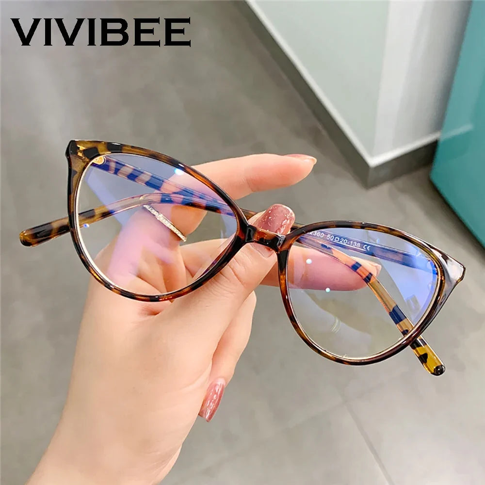 VIVIBEE Women Cat Eye Blue Light Blocking Glasses Office Computer Glasses Frame Female Leopard Ladies 2026 Fashion Goggles