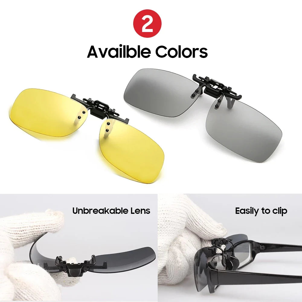 VIVIBEE Polarized Square Flip Up Clip on Sunglasses for Night Driving Lens Men Photochromic Women Fishing Sun Glasses