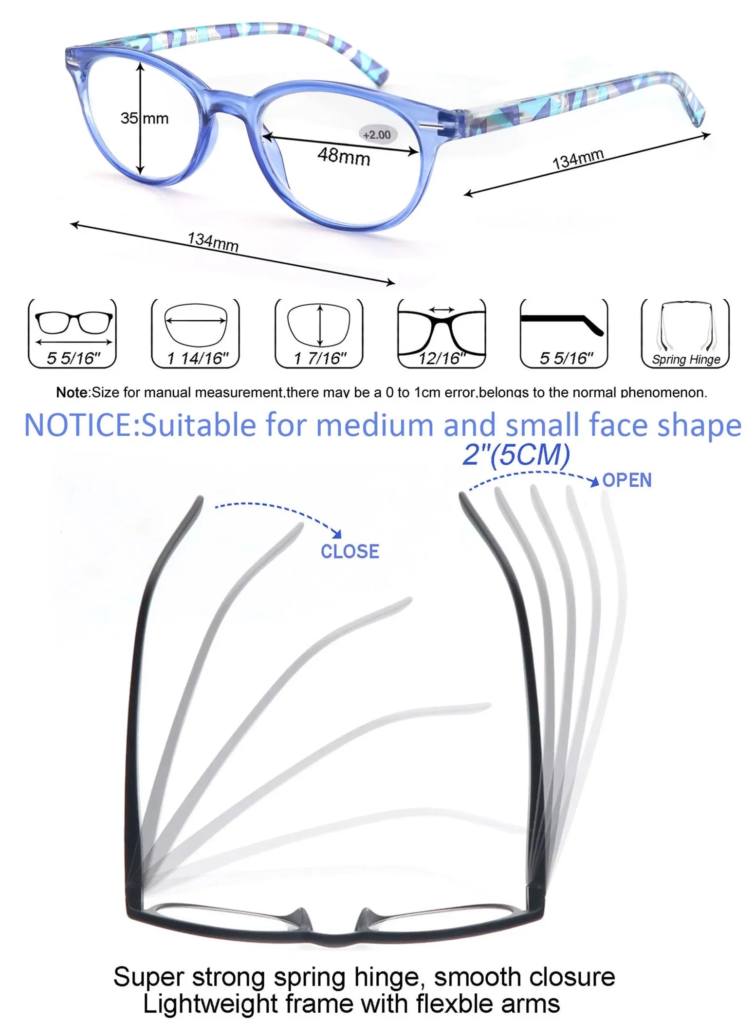 Reading Glasses Women Oval Colorful Frame Readers Hyperopia Presbyopia Vision Care Eyewear with Flexible Spring Hinge