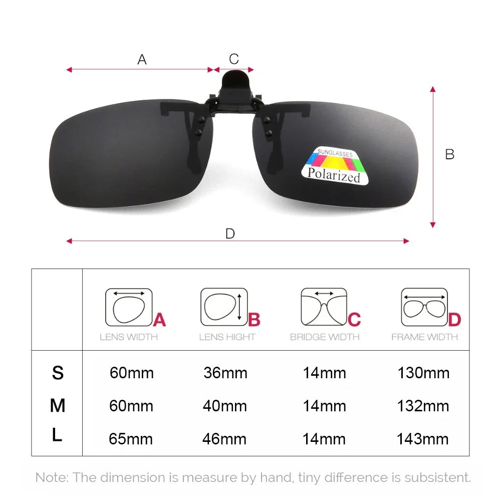 VIVIBEE Men Polarized Flip Up Clip on Sunglasses Black Driving UV400 Women Square S M L Goggles Night Vision Fishing Glasses