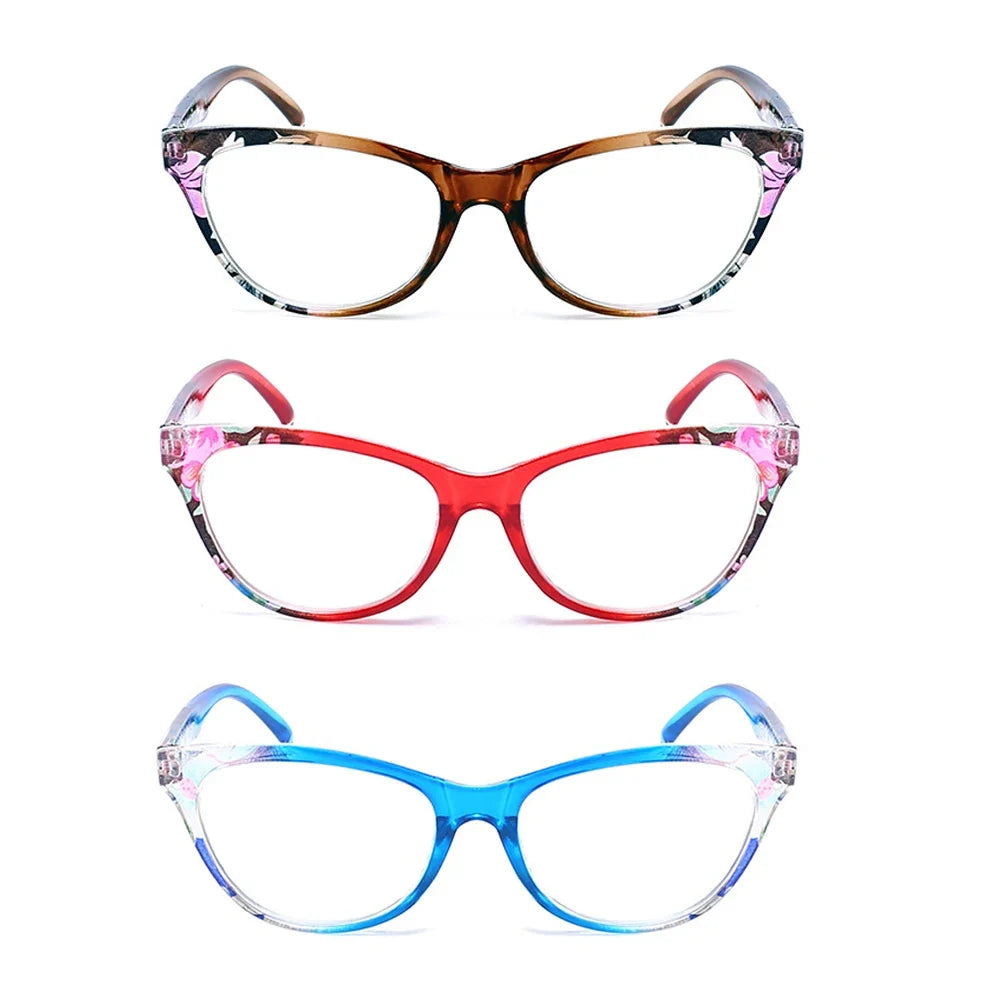 New Reading Glasses Women Flower Leg Cat Eye Frame Presbyopic Glasses PC Red  Fast Sight Eyewear Fast Shipping