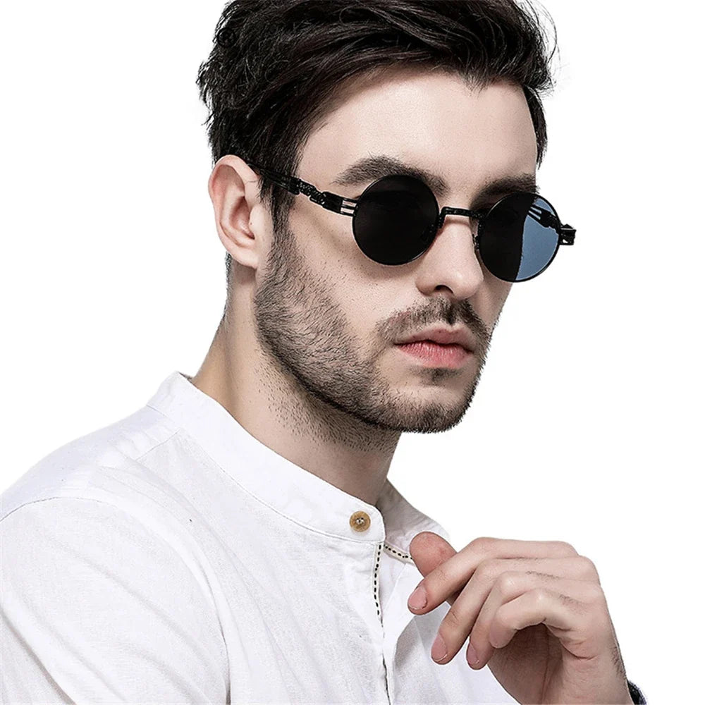 VIVIBEE 2026 Trend Black Red Round Punk Sunglasses Women Hip Hop Sun Glasses Men Steampunk Goggle Luxury Rock Accessories