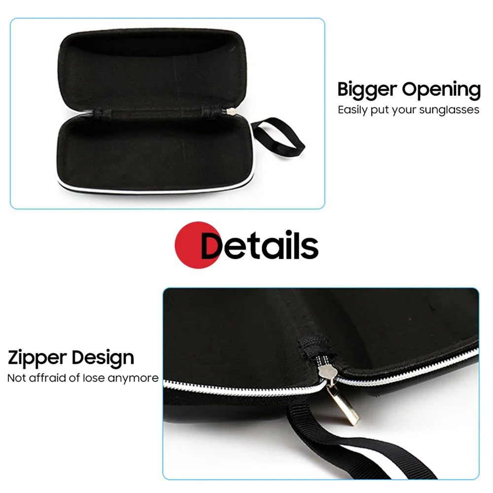 VIVIBEE Men Black PU Leather Sunglasses Case Zipper Waterproof Sun Glasses Eyewear Storage Eyeglasses Genuine Spectacle Box