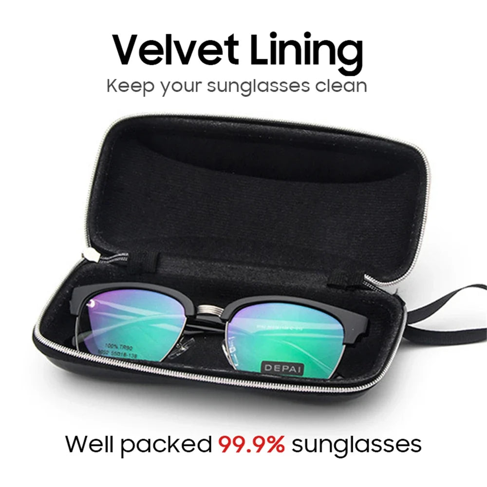 VIVIBEE Men Black PU Leather Sunglasses Case Zipper Waterproof Sun Glasses Eyewear Storage Eyeglasses Genuine Spectacle Box