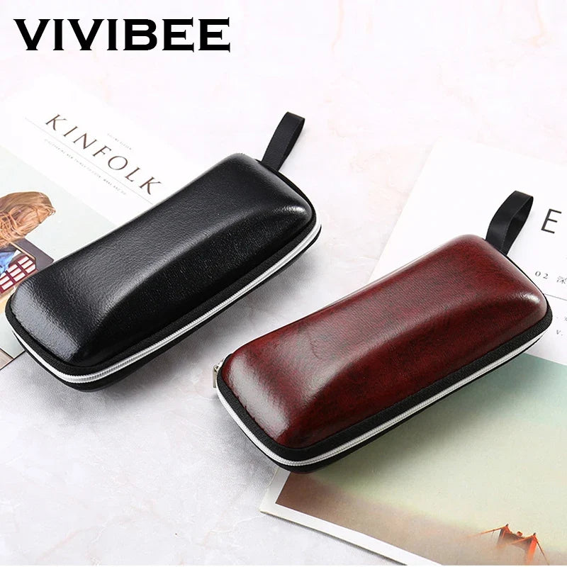 VIVIBEE Men Black PU Leather Sunglasses Case Zipper Waterproof Sun Glasses Eyewear Storage Eyeglasses Genuine Spectacle Box